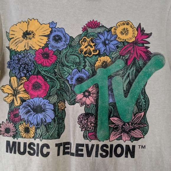 Nordstrom women's beige floral MTV graphic logo T-shirt tee size small p boho - Picture 4 of 5